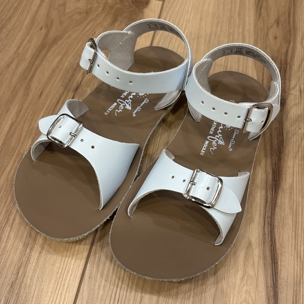 Pastel Baby Blue and Brown Salt Water Sandals with Adjustable Buckles -